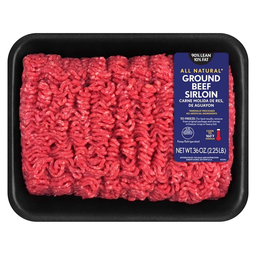 All Natural* 90% Lean/10% Fat Ground Beef Sirloin Tray, 2.25 lb ...