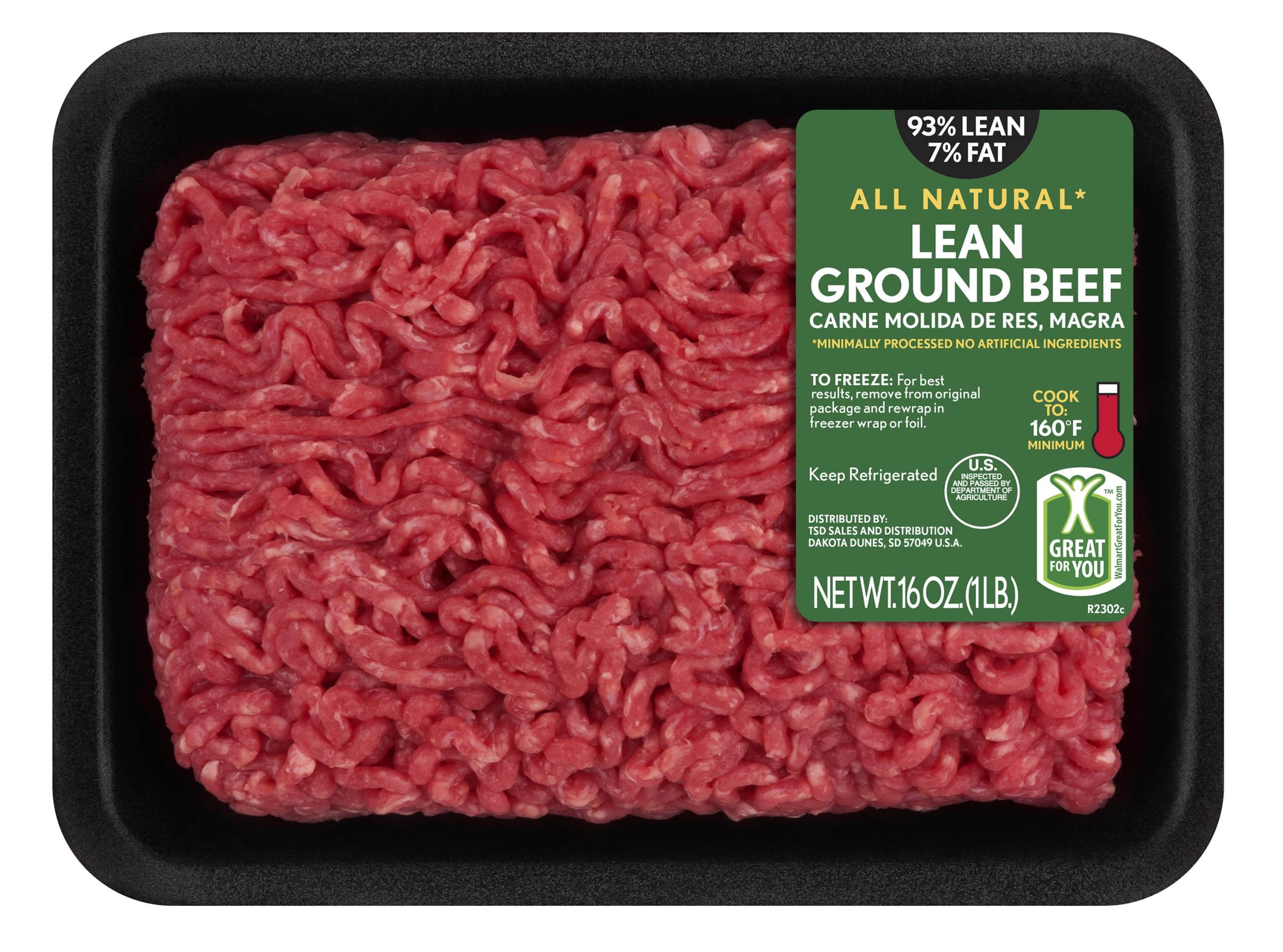All Natural* 93% Lean/7% Fat Lean Ground Beef Tray, 1 lb From Walmart ...