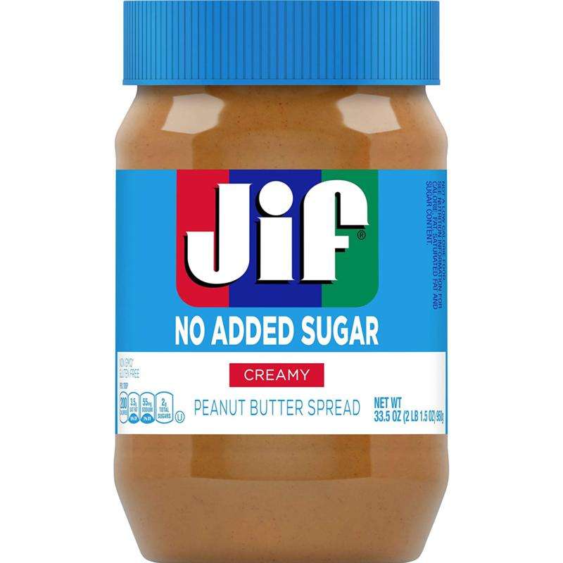 Jif No Added Sugar Creamy Peanut Butter Spread, 33.5 ...