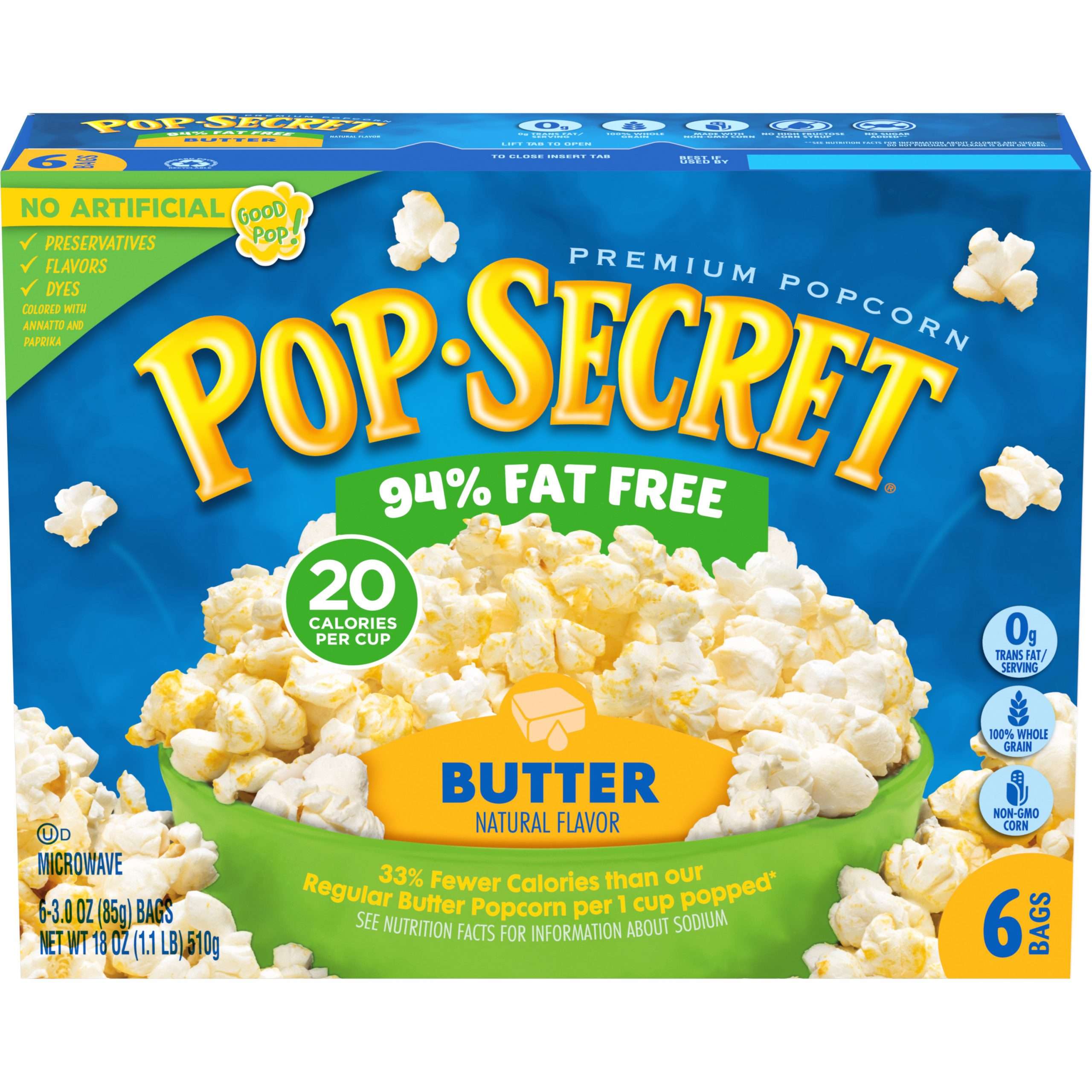 Pop Secret 94% Fat Free Butter Microwave Popcorn, 3 Oz, 6 ...