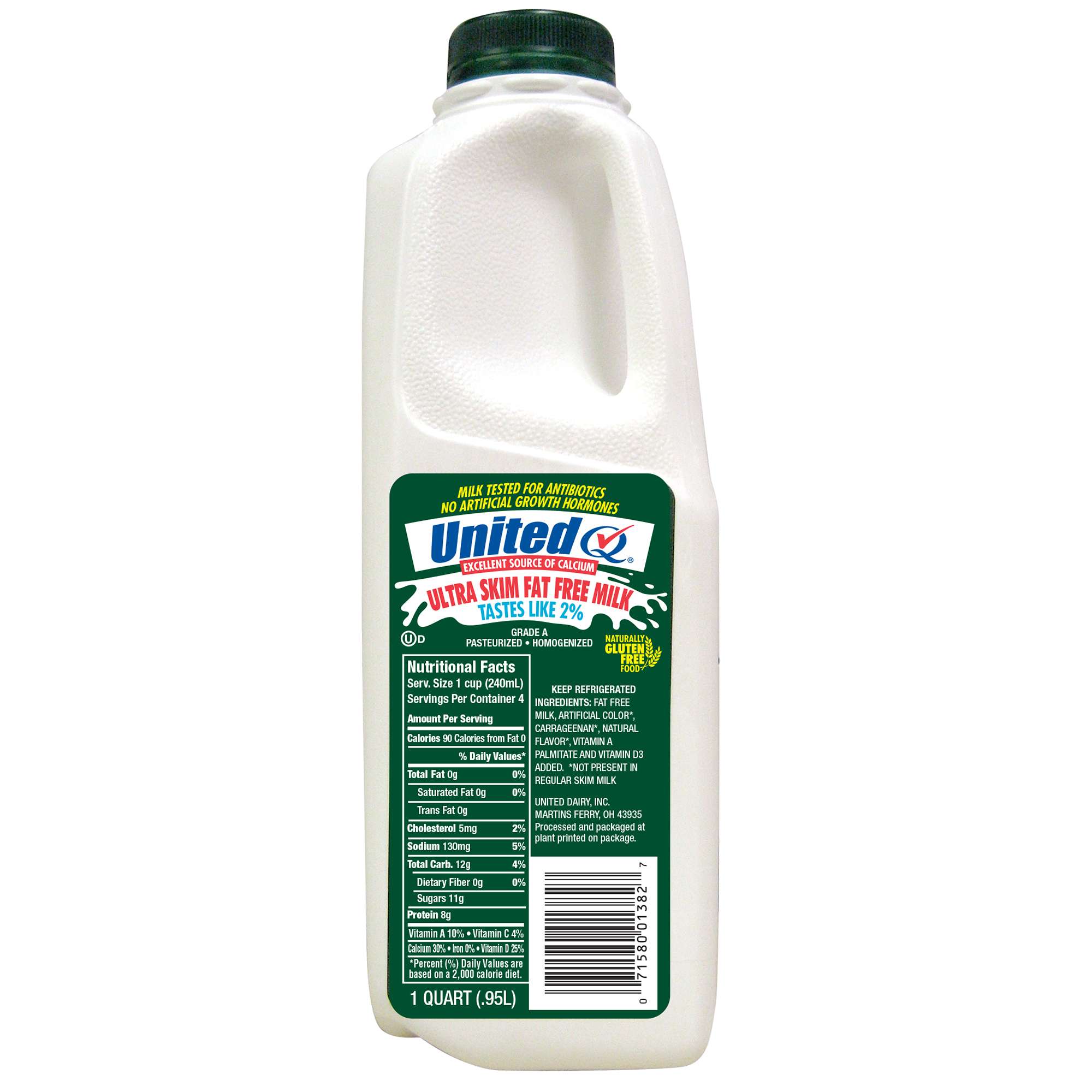 United Dairy Fat Free Ultra Skim Milk Quart